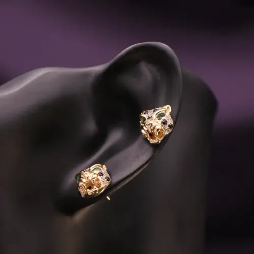 Tiger earrings, gold and silver, 925 sterling silv...