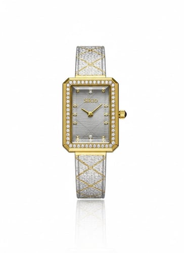 ساعة نسائية فضيه مذهبه