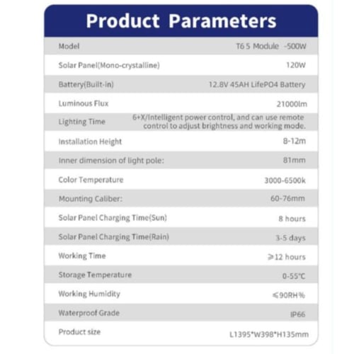 كشاف طاقة شمسية متكامل للمشاريع 500 واط