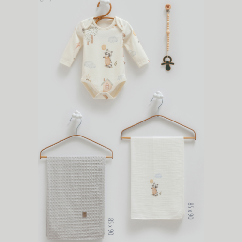 طقم استقبال مواليد قطن 3قطع - (2 كوفرتة + سلوبيت ك...