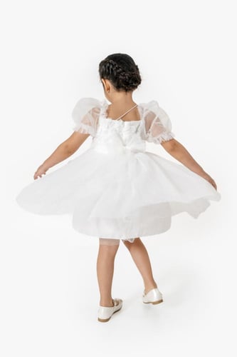 فستان بناتي منفوش بأكمام بوف وشنطة صغيره - صنع فى...