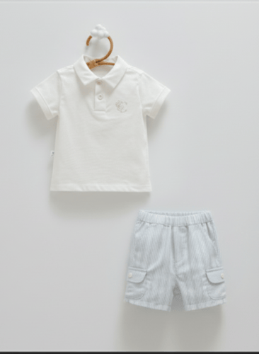 طقم ولادي قطن بولو وشورت مخطط بجيوب عملية - صناعة...