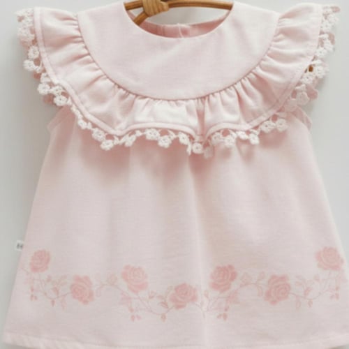 طقم بناتي قطعتين قطن بكشكش دانتيل - صنع في تركيا