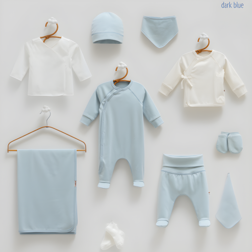 طقم استقبال مواليد 10 قطع سماوي سادة ببنطلون و برب...