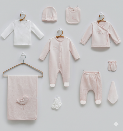 طقم مواليد 10 قطع سكري بتطريز ناعم وبطانية قطنية ل...