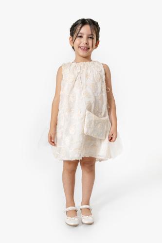 فستان بناتي سكري مطرز بالورود المجسمة مع حقيبة يد...