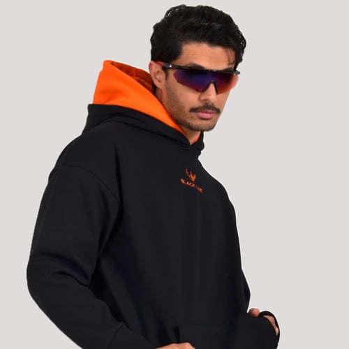 هودي اسود وبرتقالي دبل كاب