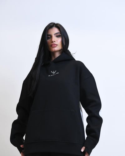 هودي اسود و ابيض - دبل كاب