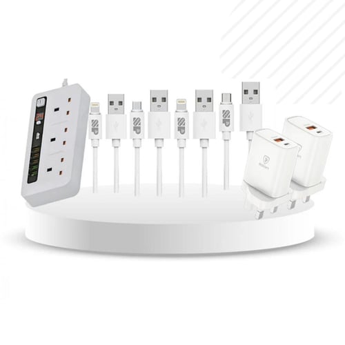 عرض توصيلة كهربائية زر توقيت + 2 رأس شاحن + 4 كياب...