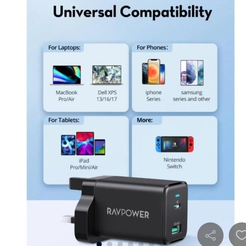 راف باور- شاحن جداري بتقنية GaN بمنفذين 45 واط