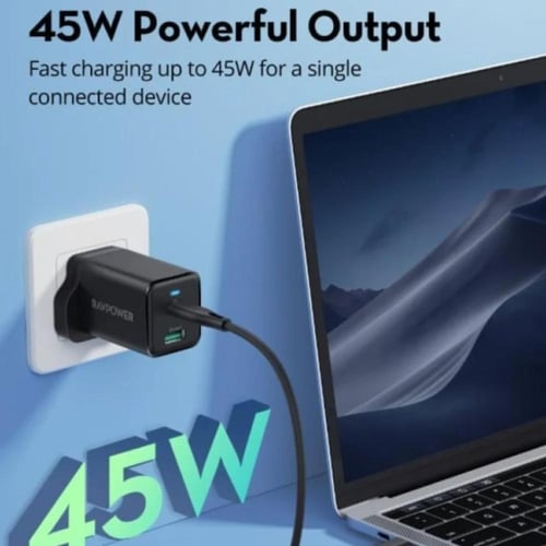 راف باور- شاحن جداري بتقنية GaN بمنفذين 45 واط