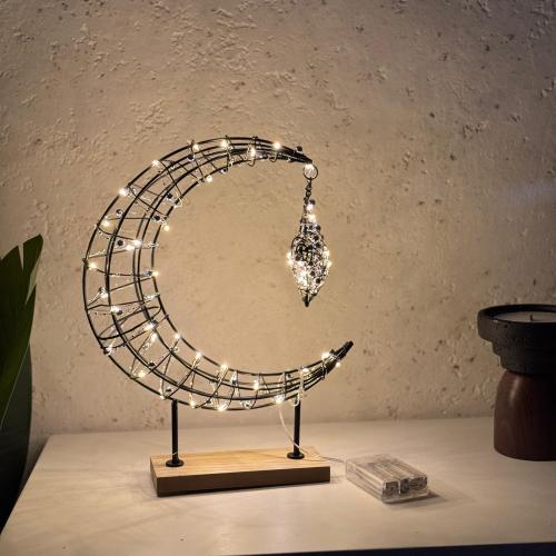 زينة شكل قمر إل إي دي معدنية اضائية 24×22×7سم