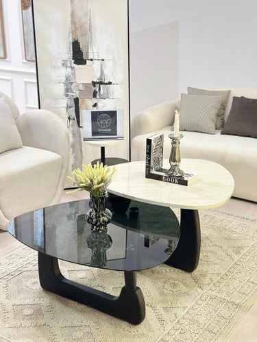 طاولتين قهوة سطح الطاولة الاولى بديل الرخام ترافنت...