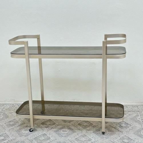 عربة تقديم ضيافة دورين زجاج وحديد لون مكس (شامبين)