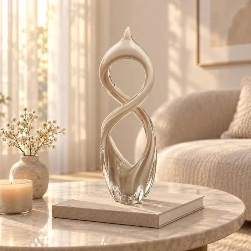 تحفة فنية زجاجية بتصميم انسيابي مستوحى من رمز اللانهاية49×15×9سم