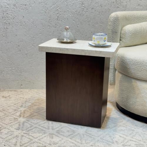 طاولات خدمة رخام قاعده خشب لون بني50×30×55سم