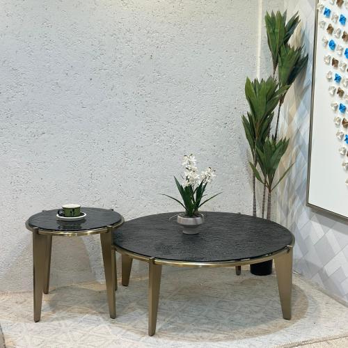 طقم طاولات 3قطع زجاج وقاعده معدن ذهبيه