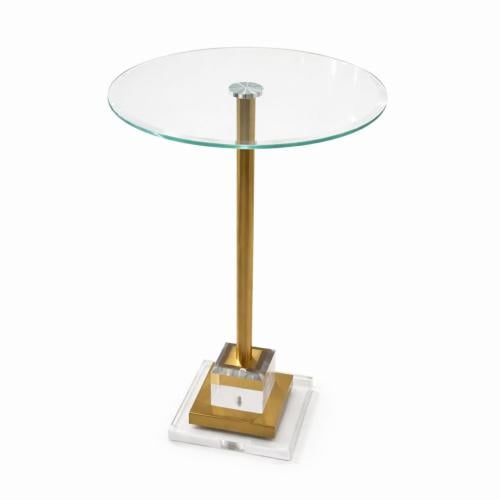 طاولة قهوة جانبية أنيقة – سطح زجاجي شفاف بقاعدة كر...