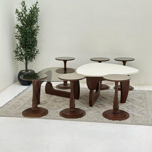 طقم طاولات 8قطع سطح الطاولة الاولى: بديل الرخام تر...