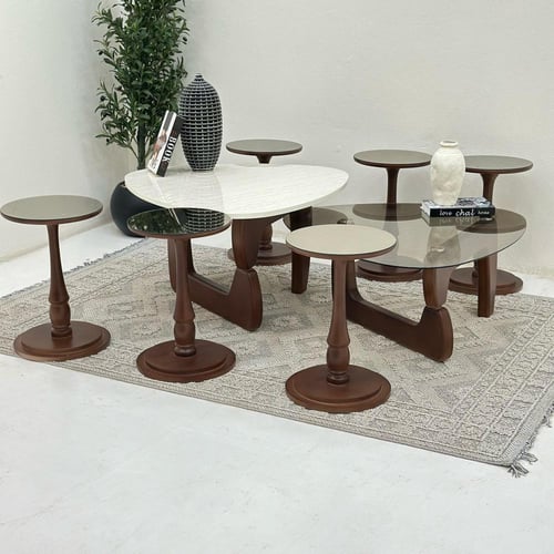 طقم طاولات 8قطع سطح الطاولة الاولى: بديل الرخام تر...