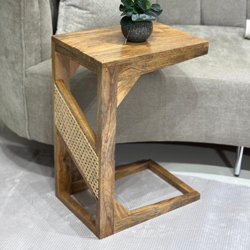 طاولة خدمة خشب هندي مع راتان بني فاتح 60×40×30سم