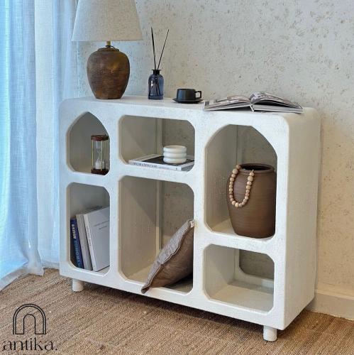 طاولة مدخل بوهيمي خشب هندي ابيض 120×97×40سم