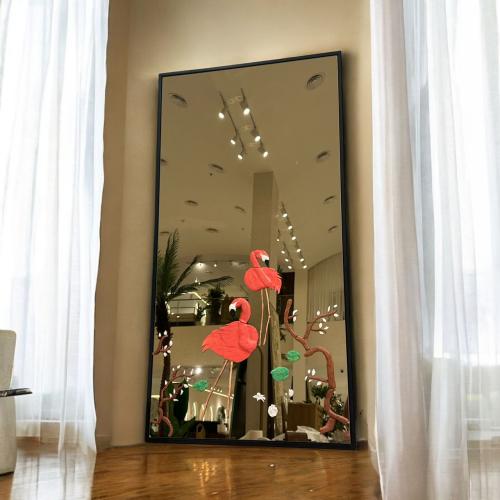 مرايا جداريه رسمة جبسية طاووس 120×250سم (منتج تفصي...
