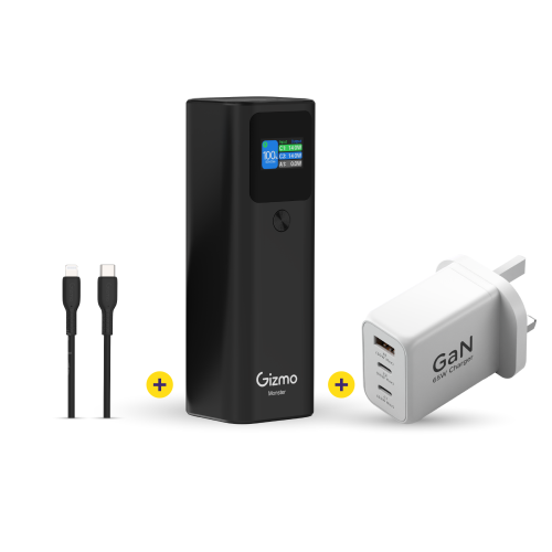 بكج بطارية متنقلة 27600 ملي أمبير + فيش 65 واط ابي...