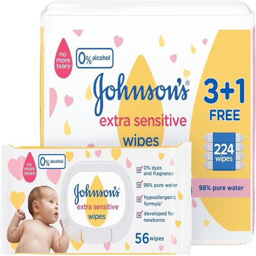 مناديل جونسون كبير 56 منديل 3+1غير معطرJohnson's