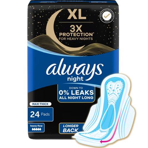 فوط صحية ليلية سميكة ماكسي مع أجنحة، 24 قطعة