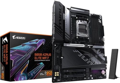 لوحة أم B850 اوروس ايليت مع واي فاي 7 ايس AMD AM5 LGA 1718، ATX، DDR5، 3X M.2 ومنفذ PCIe 5.0 وUSB-C وواي فاي 7 وشبكة محلية LAN 2.5...