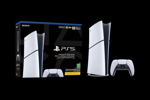 وحدة تحكم الإصدار الرقمي لجهاز PlayStation 5 (SLIM) - إصدار المملكة العربية السعودية، ضمان لمدة عامين من الشركة المصنعة
