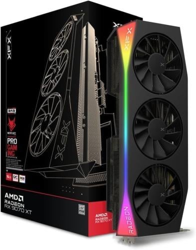 بطاقة رسومات ميركوري بوحدة معالجة AMD راديون RX 9070XT OC إصدار ألعاب مع بطاقة رسومات GDDR6 16GB RGB - أسود من اكس اف اكس