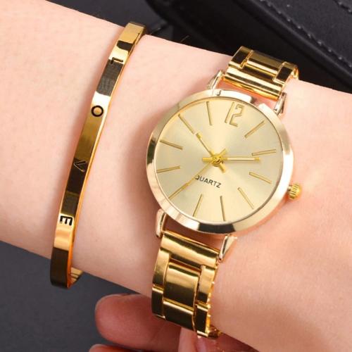 طقم ساعة يد كوارتز بسيط للنساء بحزام مفرغ وسوار ذه...