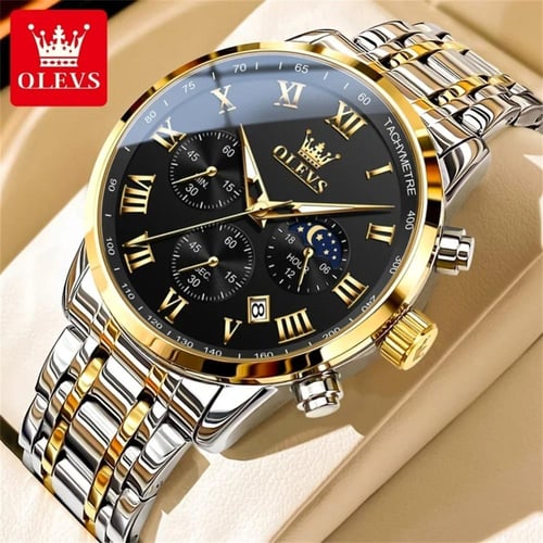 OLEVS ساعة رجالي مقاوم للماء مضيئة الفولاذ المقاوم