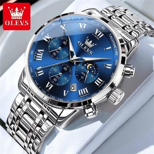 OLEVS ساعة رجالي مقاوم للماء مضيئة الفولاذ المقاوم