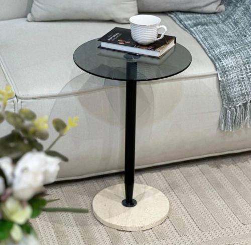 Service table glass surface marble base