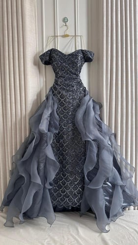 فستان سهره الخامة شك خرز ولو + بطانه تفته +ذيل اور...