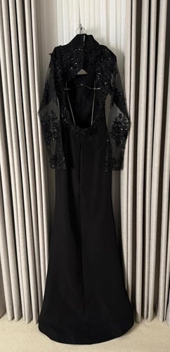 فستان سهره اسود الخامة خامه عبايه +ترتر مقلم +دانت...