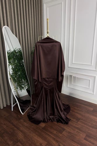 فستان سهره بني الخامة طقم تفته تطريز