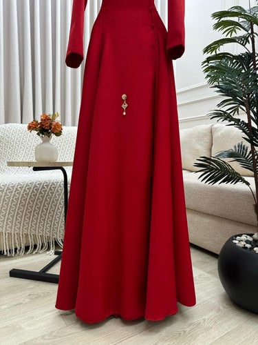 فستان سهره احمر الخامة مخمل باربي دبل كلوش