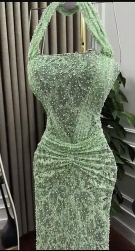 فستان سهره تيفني الخامة تل وخرز ودانتيل مطرز