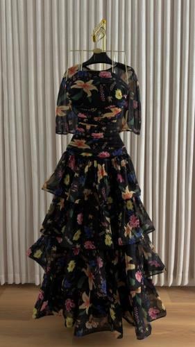 فستان سهره اسود راقي القماش جورجيت برنت+ بطانة بار...