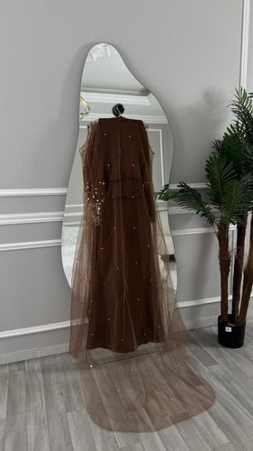فستان سهره مخور بني الخامة باربي وتل +تطريز يدوي