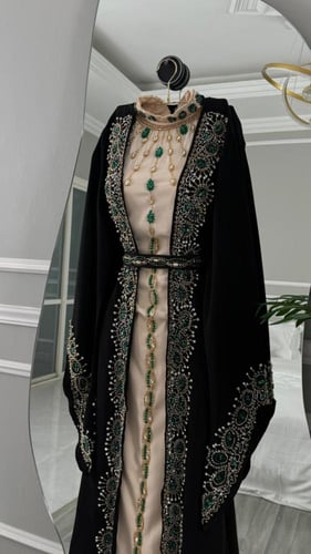 فستان سهره اسود الخامة باربي+ تطريز شغل يدوي