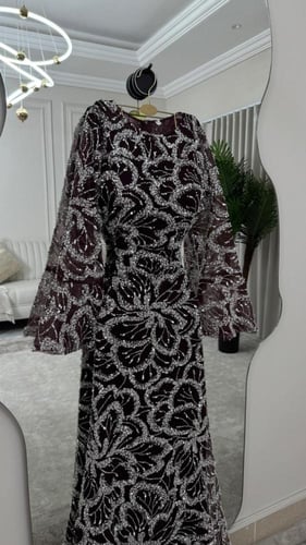 فستان سهره اسود تل مطرزه بخرز وفصوص زركون