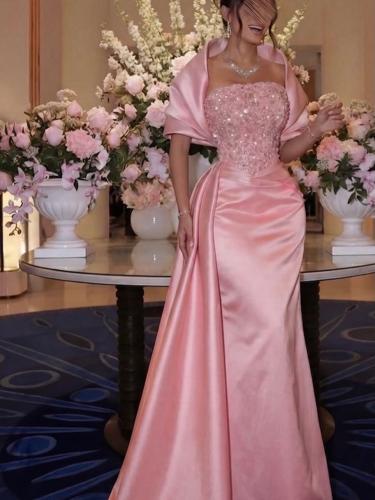 فستان سهره زهري الخامة ميكادو وخرز