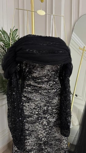 فستان سهره اسود خرز وتل