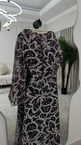 فستان سهره اسود تل مطرزه بخرز وفصوص زركون