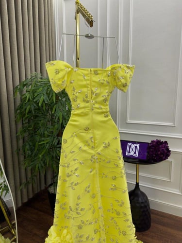 فستان سهره صفر كلفه تل تطريز خرز مورد ذبل كلوش